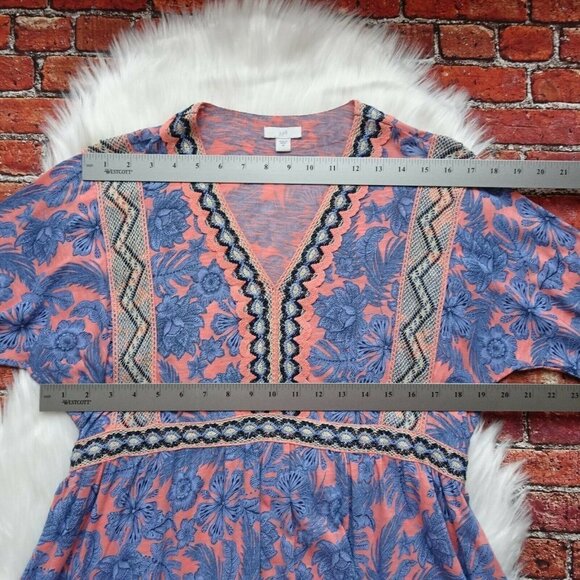 J. Jill Women's Tunic Top Crochet Trim Floral Tie-Back Blouse Boho Oversized XS - Picture 10 of 12